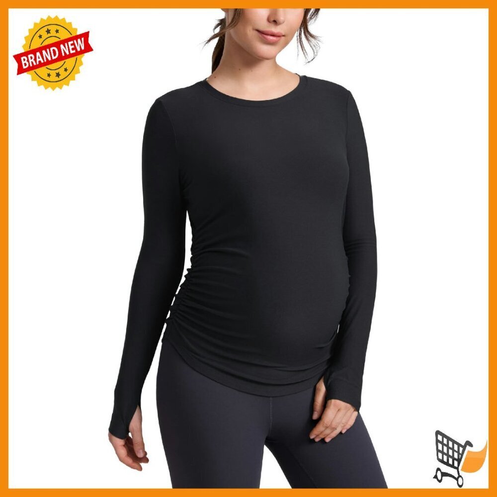 Maternity Long Sleeve Workout Top Soft Lightweight Stretchy Side Ruching
